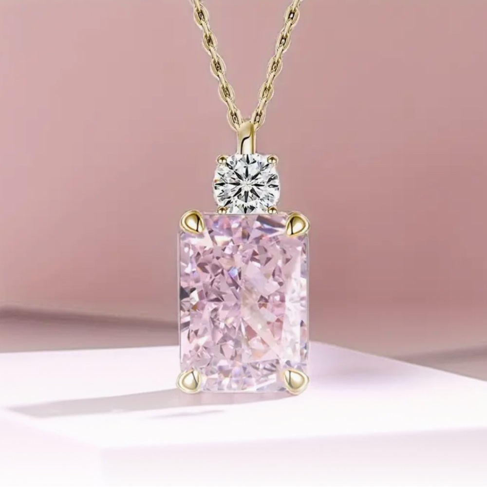 S925 Sterling Silver Pendant - Pink Crushed Ice Cut
